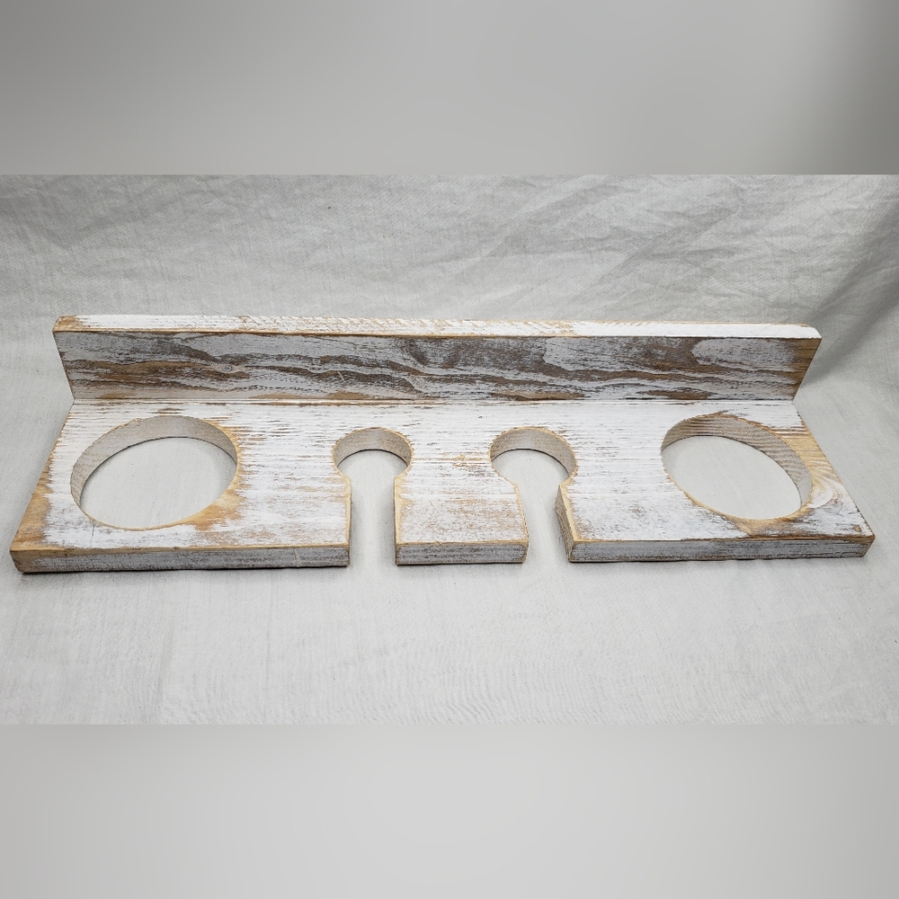 Vintage White Washed Wooden Hair Styling Tools Or Baseball Wall Storage Rustic
